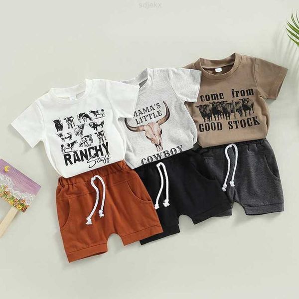 Conjuntos de roupas Baby 2023 Spring Boys 'Animal Print Manga Short Shirt Shorts Casual Duas peças