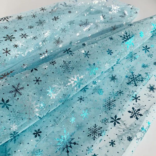 Tecido 150*100cm floco de neve tule arco-íris prata neve estrela diy tecido artesanal para vestido de bebê casamento aniversário buquê suprimentos 231124