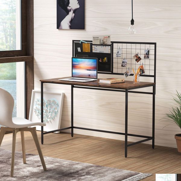 Mesa de computador de mobília de quarto com malha 46,5 polegadas mesa de escrita de estudo para escritório em casa moderno estilo simples quadro de metal preto rústico b dhzi8