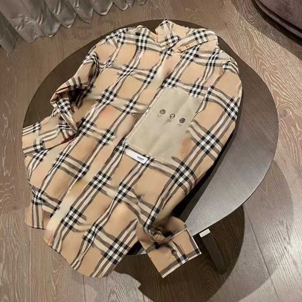 Camicie casual da uomo firmate Burb camicia casual da uomo classiche camicie di seta a maniche lunghe scozzesi uomo donna giacca sottile moda sciolto cardigan oversize cappotto FLZX