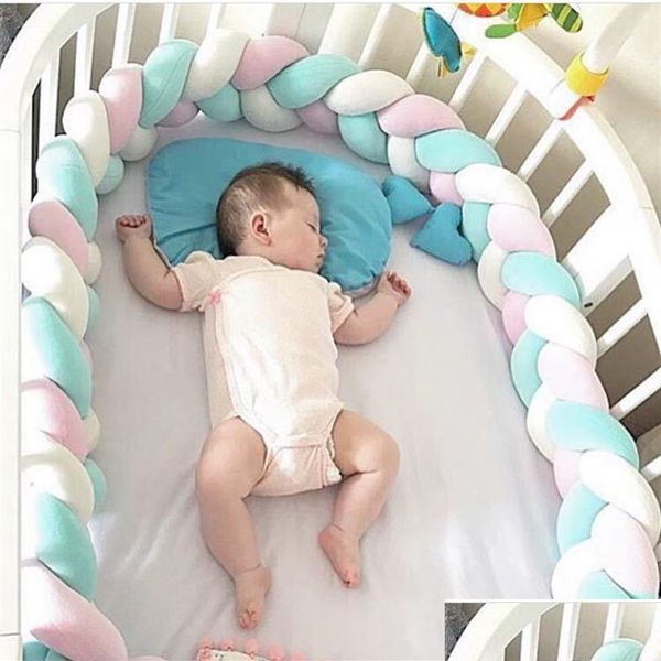 Baby Laufgitter 1M Knoten Bett Stoßstange Weben Plüsch Krippe Wiege Schutz Schutz Kleinkind Kissen Kissen PO Requisiten Schlaf Stoßstange335Q Drop Deliv Dhi0M