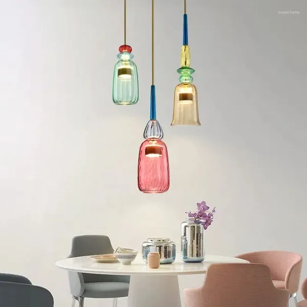 Lâmpadas pendentes LED luzes modernas cor doce quarto quarto infantil única cabeça de vidro pendurado decoração de casa luminárias restaurante