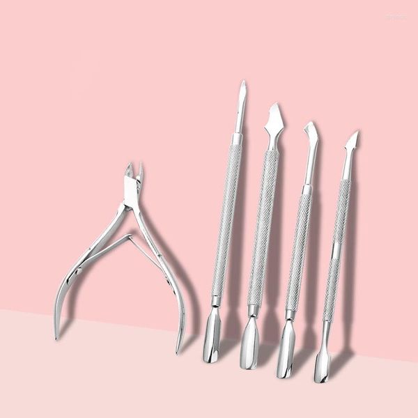 Kit per nail art 5 pezzi/set Forbici per cuticole in acciaio inossidabile Spingitori Strumenti per manicure per la rimozione della pelle morta