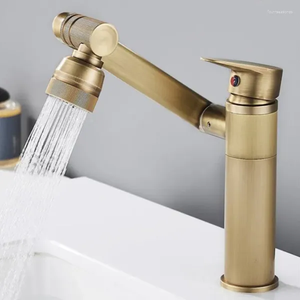 Rubinetti per lavandino del bagno Rubinetto per lavabo in bronzo antico Miscelatore monocomando e miscelatore freddo Rotazione del lavabo in ottone massiccio