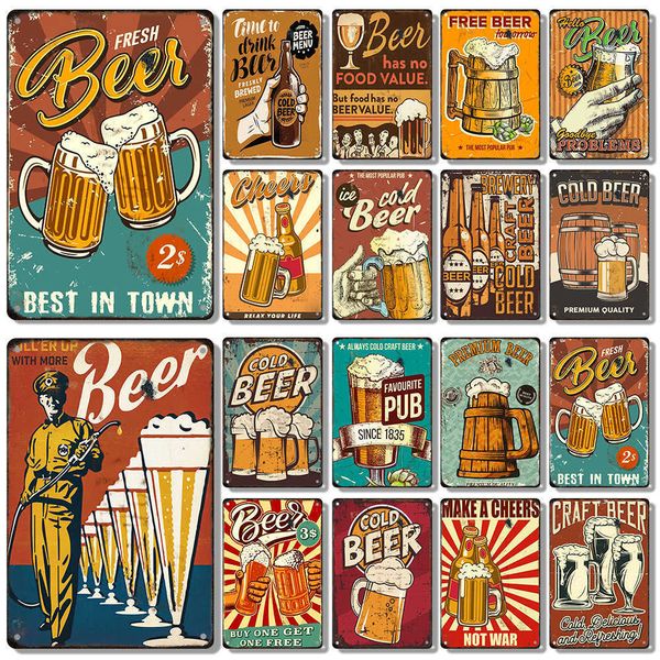 Papéis de parede cerveja Retro Metal Poster Drink Vintage Tin Sinais de cozinha Club de parede Arte da parede Placa decorativa para decoração de sala de casa moderna Estética J230224