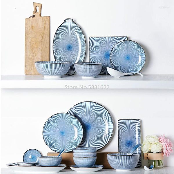 Ciotole Servizio da tavola in ceramica di design giapponese Serie di colori blu Set Piatto di riso in porcellana