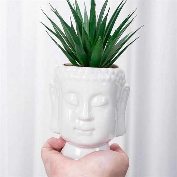 Vasos criativo buda cerâmica vaso de flores em miniatura modelo ornamento suculento plantador casa escritório desktop sala de estar interior decorat288h