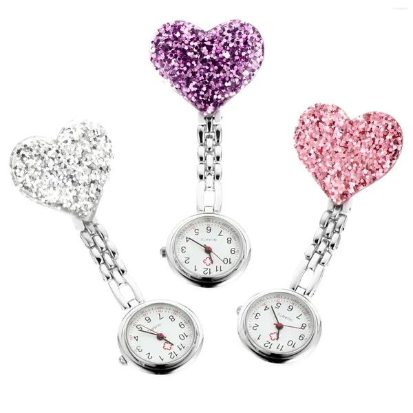 Orologi da tasca Orologio clip-on da appendere infermieri in lega da donna con spilla a cuore