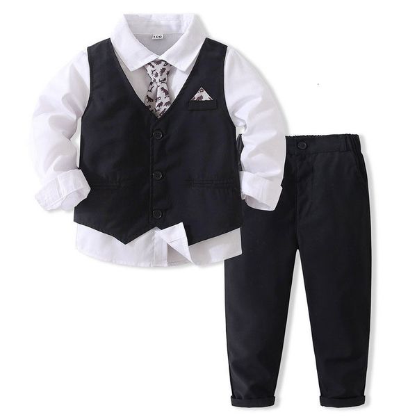 Costumes Bébé Garçons Costumes Blazers Vêtements Costumes Mariage Formel Fête D'anniversaire Gentleman Robe Gilet Cravate Chemise Pantalon Enfants Garçon Vêtements Ensemble 230424