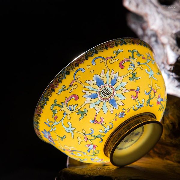 Tigelas estilos chineses relevo tigela de cerâmica tigela de ouro artesanato de mesa doméstico de mesa de decoração de decoração