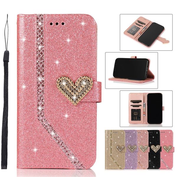 Bling Diamond Glitzer Leder Portemonnaie Hüllen für Samsung S20 FE S21 S22 S23 Ultra Note 8 9 10 Plus S7 S8 S9 S10 Plus A10 A20 A71