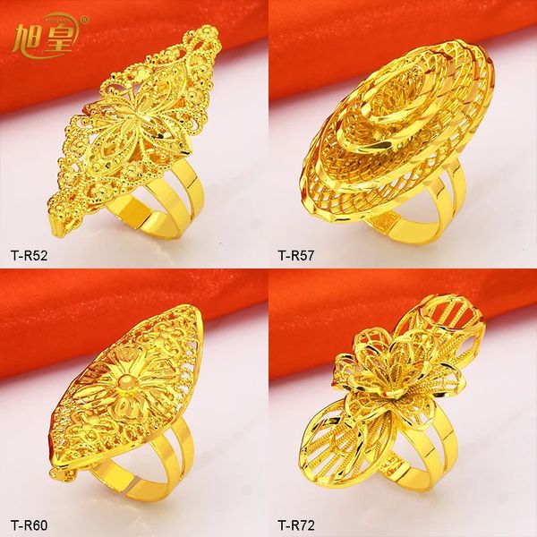 Eheringe Dubai Gold Luxusschmuck Vergoldete Ringe für Frauen Arabisch Jahrestag Hochzeit Party Geschenke 24k Original Ringe 231123