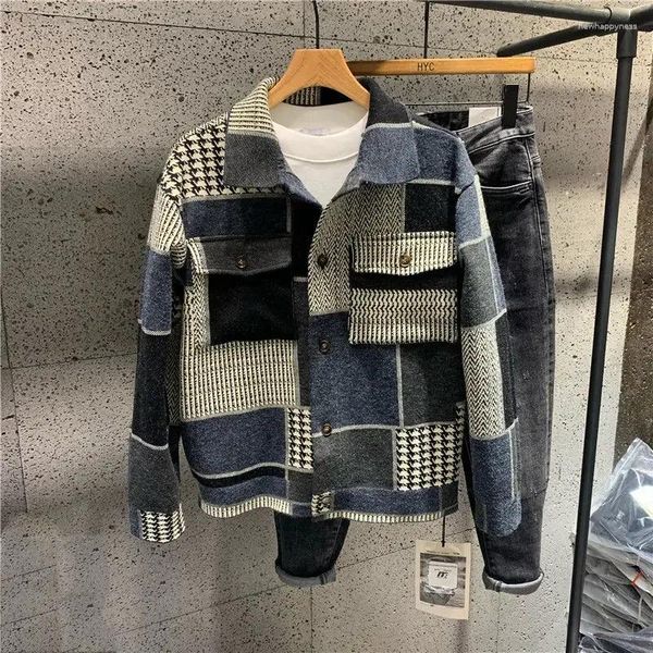 Herrenjacken, amerikanisch, lässig, Patchwork, Farbkontrast, Reversjacke, Trend, Cityboy, modische Collage, Denim-Mantel, Arbeitskleidung, vielseitiges Oberteil