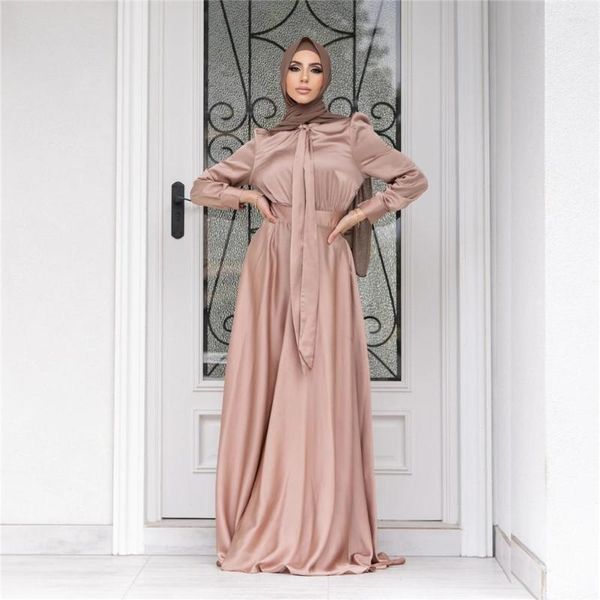 Roupas étnicas abaya dubai Turquia vestido muçulmano cetim Islam vestidos abayas para mulheres caftan vestido túnio long uke vetement femme musulman