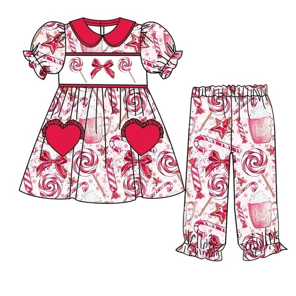 Set di abbigliamento Collezione pigiami natalizi Pantaloni con maniche a sbuffo Stile lungo modello a caramella Tessuto di seta al latte 231123