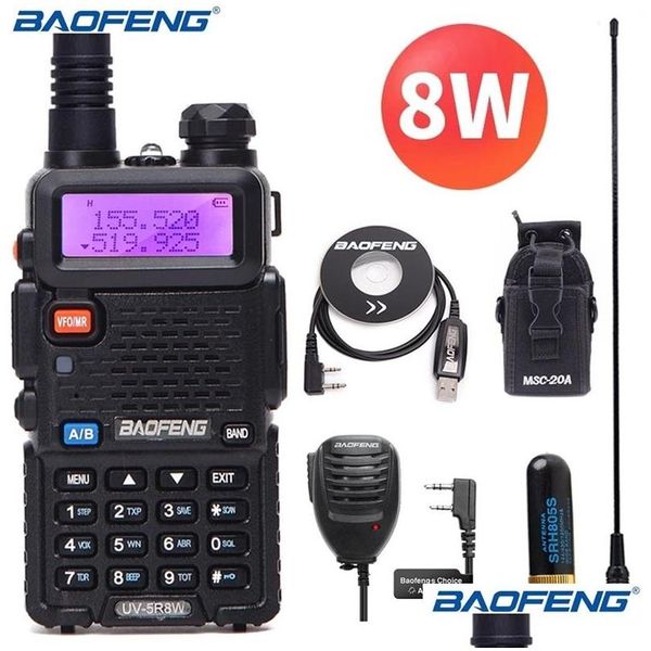 Walkie Talkie Baofeng Uv-5R 8W High Powerf 10km Vhf / Uhf Rádio em dois sentidos Cb Ham Portátil Pofung Uv5R para caça 210817 Drop D Dhq7F