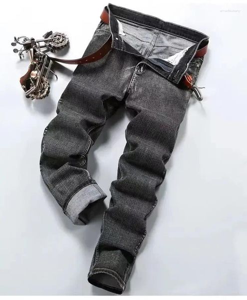 Jeans da uomo in cotone elasticizzato sottileJeans traspiranti Ultrasottili da lavoroLargo dritto Casual coreanoVersione Anestesia completa Gioventù Versatile