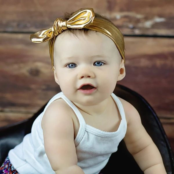 Fascia per capelli con nodo per orecchie di coniglio per neonata, fascia per capelli in tinta unita, oro argento, elastico per neonato, accessori per capelli per bambini