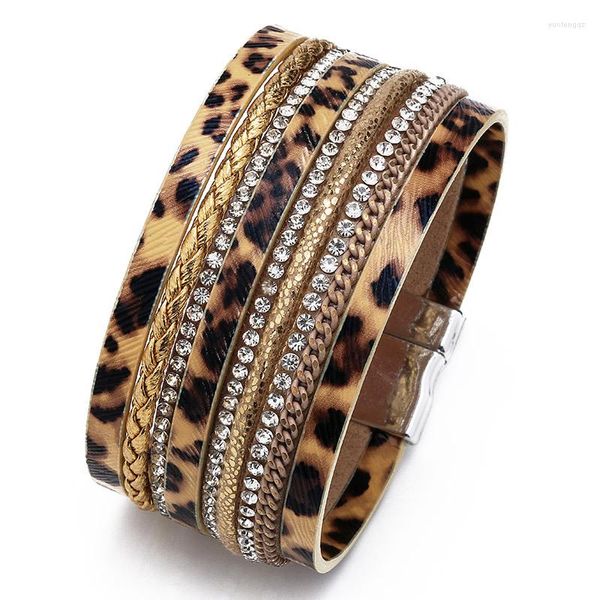 Gliederarmbänder Geschenk Europäische und Amerikanische übertriebene Ziegel Magnetschnalle Armband Armreif Leopard Haut Punkt Pferdehaar Damen
