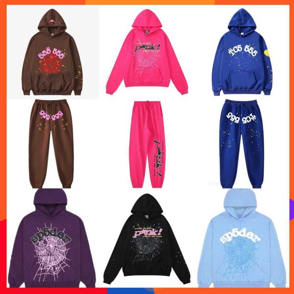 Tasarımcı SP5der Hoodie Pantolon Pembe Örümcek 555 Hoodies Adam Kadın Takip Dışarıda Eşyalar Yeşil Genç Haydut Baskı Web Sweatshirts Gojn