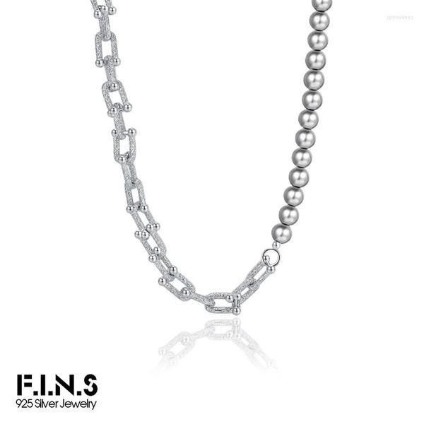 Catene F.I.N.S S925 Argento sterling Collana di perle grigie Modelli Tangcao irregolari Fibbie a forma di U Corta clavicola Gioielli di lusso