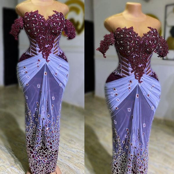 2023 Mor Aso Ebi Prom Elbiseler Denizkızı Boncuklu Akşam Partisi İkinci Resepsiyon Afrika Arapça Resmi Elbise Afrikalı Kadınlar Nijerya Nişan Gowns St241