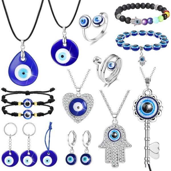 Colares Pingente Colares Pingente Colar de Olho Mal para Mulheres Turco Azul Chaveiro Pulseira Anéis Artesanais Óculos Encantos Grego Mati Dhh7D