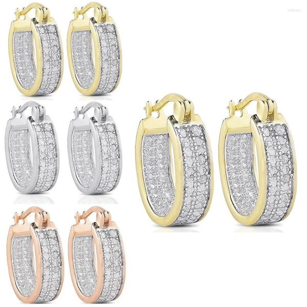Orecchini a cerchio in argento sterling 925 di alta qualità con zirconi intarsiati in oro rosa 18 carati per gioielli da fidanzamento da donna