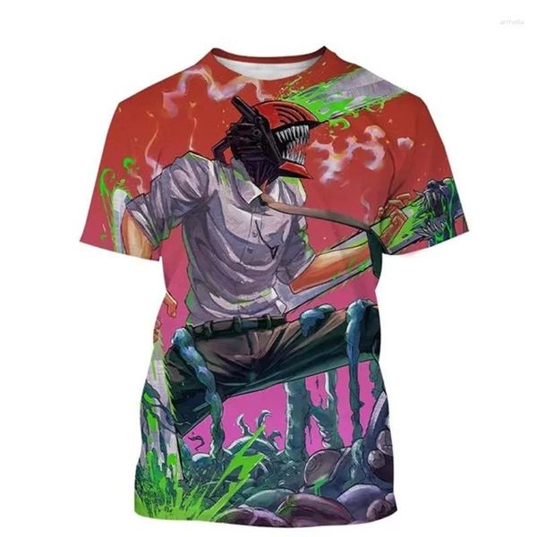 Мужские футболки с 3D принтом «Человек бензопилы» Уличная одежда Аниме Мужчины Женщины Мода Негабаритная рубашка с короткими рукавами с круглым вырезом Детские футболки Топы Одежда