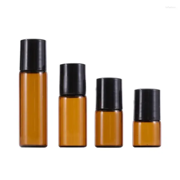 Depolama Şişeleri 6pcs 1ml 2ml 3ml 5ml Amber Esansiyel Yağlar İçin Roll-On Roll-On Dolunabilen Parfüm Şişesi Deodorant Kapları