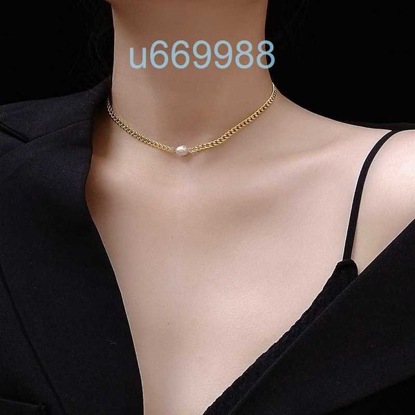 Titânio com 18k ouro real natural pérola colar wowen aço inoxidável jóias festa designer t mostrar pista vestido japão coreano q0531mvnj