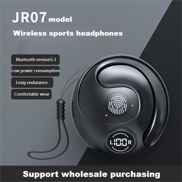 Fone de ouvido esportivo sem fio Fones de ouvido com gancho Microfone embutido TWS Fone de ouvido Bluetooth JR07 Fone de ouvido sem fio Display LED Fone de ouvido de alta qualidade com redução de ruído