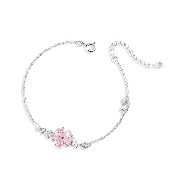 Designer Sakura Pulseira 925 Prata Mão Incrustada Rosa Strass Borboleta Versátil Luz Clássica Luxo Jóias Pulseira Charme de Alta Qualidade