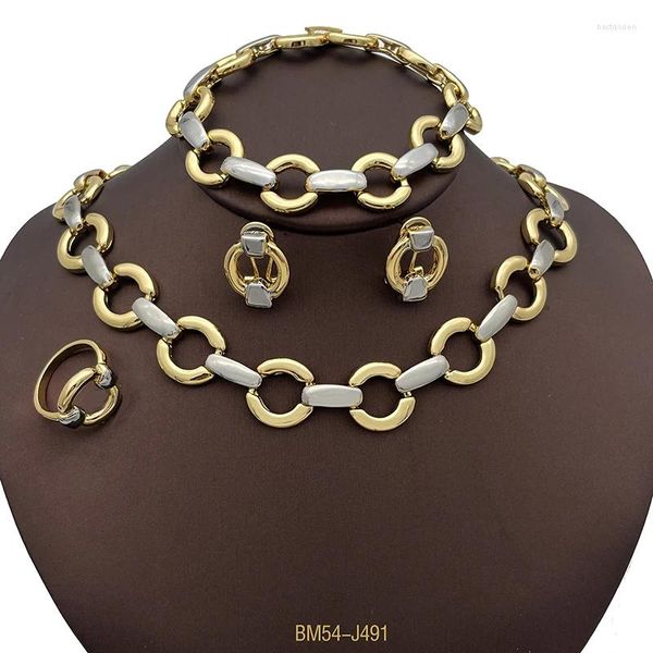 Halskette Ohrringe Set Gold Farbe Schmuck 24k Originalschmuck für Frauen Accessoires Blumen Armband Ringe Braut