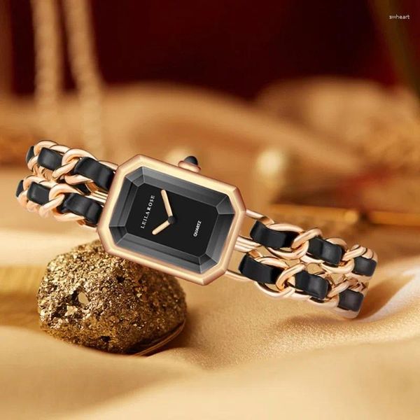 Relógios de pulso Xiaoxiangfeng Mulheres Relógio Vintage Quadrado À Prova D 'Água Dial Metal Chain Faux Leather Strap Senhora Quartz Moda Meninas Presente