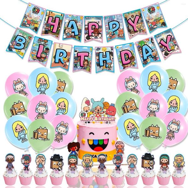 Decoração de festa Toca Life World World Birthday Decorations Balloons Balleons Boy Girl Girl Bolo Topper Kid Presente