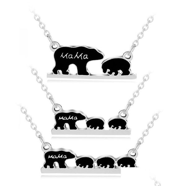 Collane con ciondolo Collane con ciondolo animali Oro Sier Mama Orso e cuccioli Collana in lega Gioielli di moda Regalo Consegna a goccia Collo di gioielli Dhjx6