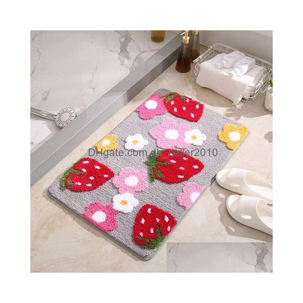 Tappetini da bagno Tappetini da bagno Stberry Tappeto Rosa Tappeto Ragazza Carina Ingresso Zerbino Camera da letto Pavimento Bagno Antiscivolo Consegna a goccia Giardino di casa Bagno Dhvyz