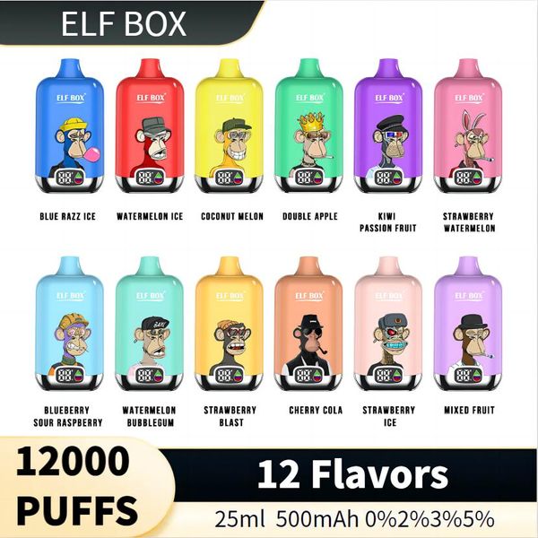24-Stunden-Versand V Ape Box Original ELF BOX 12000 Puffs Einweg-E-Zigaretten 25 ml 12 Geschmacksrichtungen 0,8 Ohm Wiederaufladbar 0 % 2 % 3 % 5 %