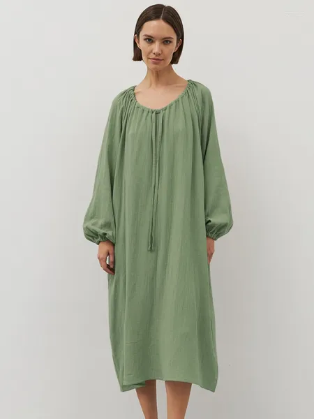 Indumenti da notte da donna Linad Green Night Dress Donna Manica lunga allentata O Collo Abbigliamento casual da donna per la casa in cotone Abiti da donna Pigiama autunnale