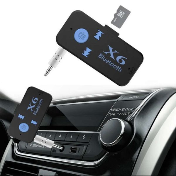 Yeni X6 Kablosuz Araç Bluetooth 4.0 Adaptör 3 Arada 1 USB Bluetooth Alıcı 3.5mm Ses Jack TF MP3 Kart Okuyucu Mikrofon Çağrı Destek Hoparlör