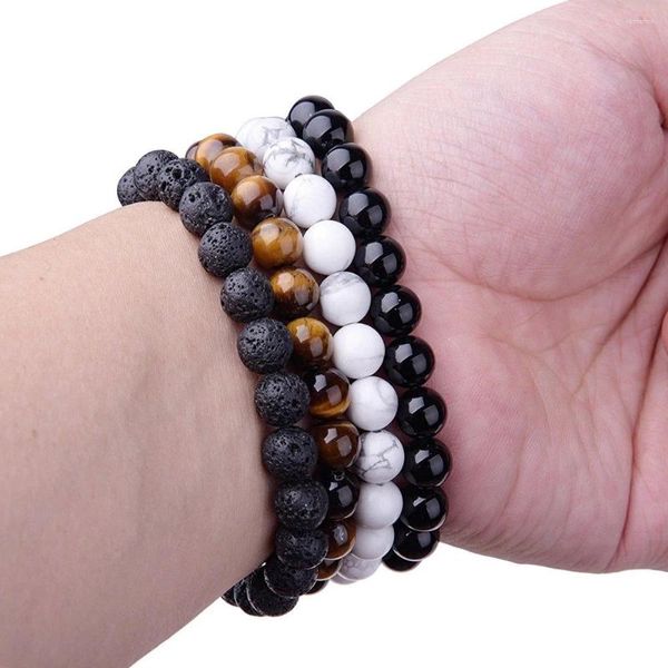Filo 3 pezzi perline di pietra naturale braccialetti neri uomo 8mm fascino opaco lava malachite braccialetto per le donne gioielli di meditazione Pulseira