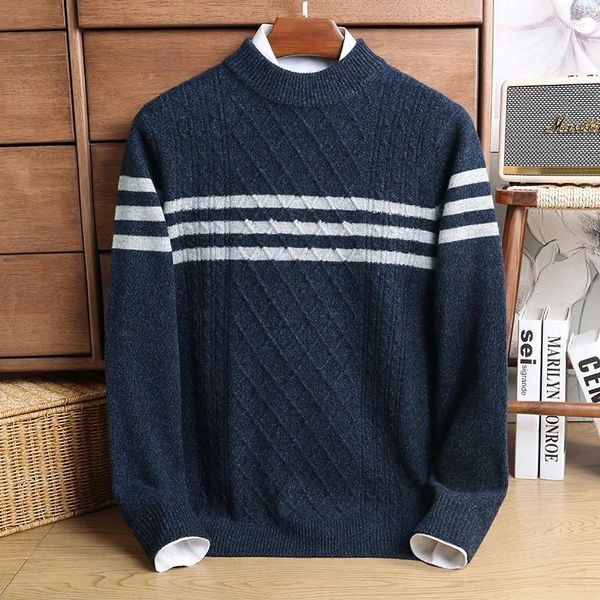 Männer Pullover Minglu Computer Gestrickte Wolle Luxus Runde Kragen Argyle Langarm Herbst Winter Casual Männlich