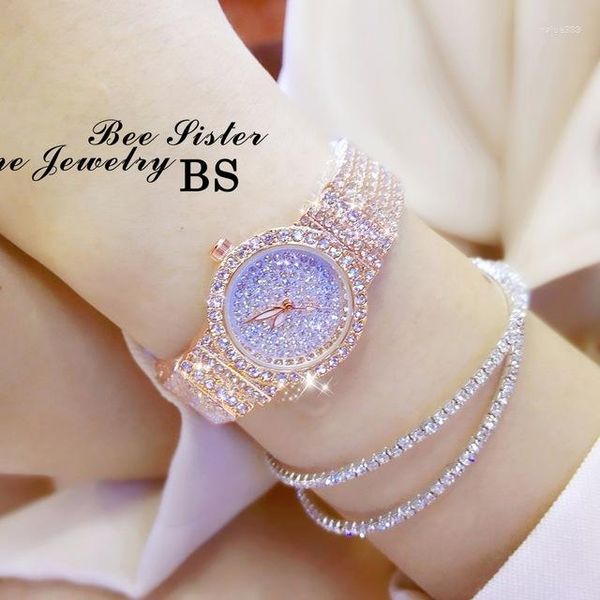 Relógios de pulso Women Luxury Watch Rose Gold Diamond Diamond Watches Ladies Aço inoxidável Moda feminina Stromestone Bling Quartz Presente