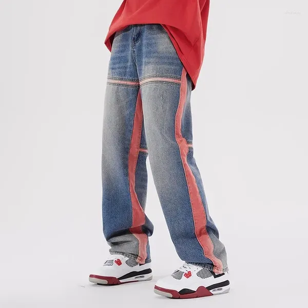 Мужские джинсы 2023 в полоску по бокам в американском стиле High Street, свободные прямые весенне-летние повседневные брюки, модный бренд