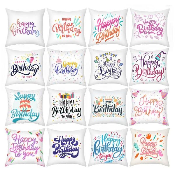 Caso de travesseiro Pluxh Sofá Cushion Cover Quarto Feliz Aniversário Decoração Férias Cama Decorativa 45x45 polegadas