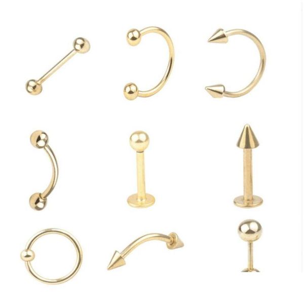 Andere 9 teile/satz Körperschmuck Edelstahl Klingelknopf Ringe Nabel Nippel Zunge Ring Augenbraue Lippe Piercing Sets Drop Lieferung schmuck Dhb9U