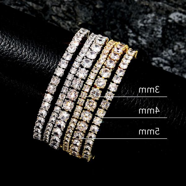 Hip Hop einreihig voller Diamant Tennis Kette Armband 14 Karat Gold Kupfer Iced Out Prong Zirkonia Cz Stein Herren Damen Armband Handgelenk Modeschmuck für Männer Frauen