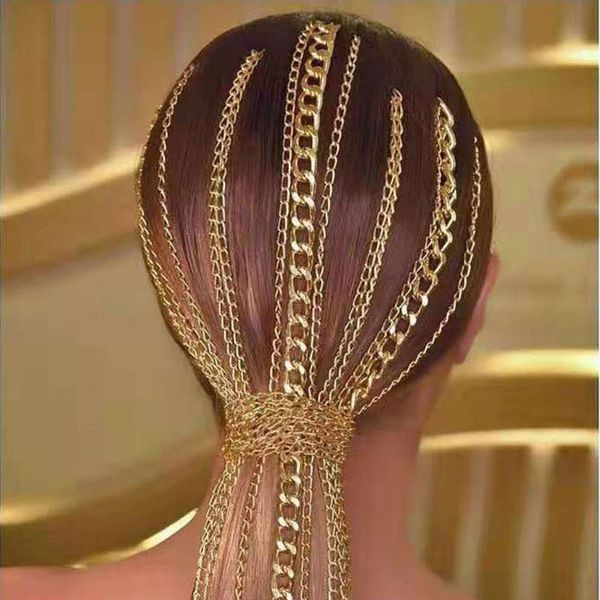 Frauen Langes Kleid Metallketten Neuheit Haarschmuck 50CM Goldene Kette 3 Größen