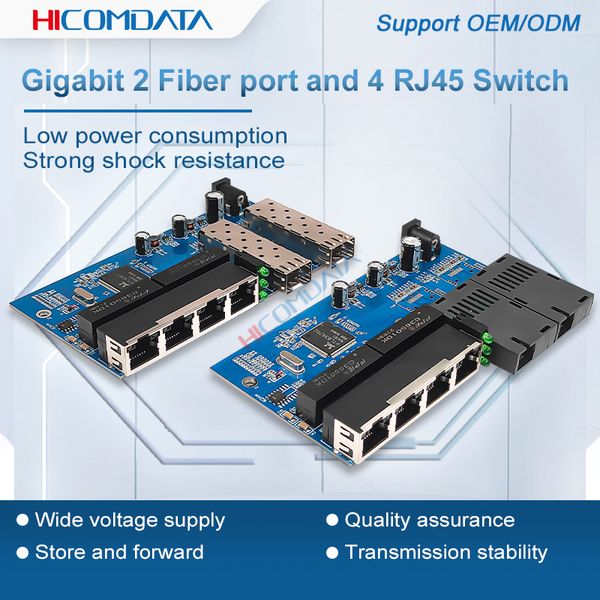 HICOMDATA 2 Fiber 4 RJ45 SC 1000 Мбит/с Ethernet Медиа-коммутатор Конвертер Gigabit PCBA